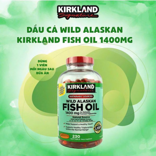 Viên dầu cá Wild Alaskan Fish Oil 1400mg Kirkland Chai 230 viên của Mỹ