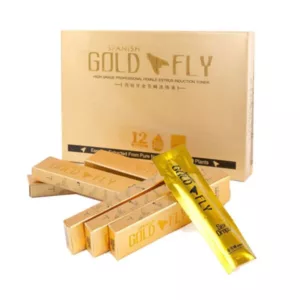 GOLD FLY Ruồi vàng có tên đầy đủ là SPANISH GOLD FLY Sex drop, xuất xứ từ Tây Ban Nha có công dụng hỗ trợ tăng cường sinh lý nữ giới như: tăng mức độ nhạy cảm, số lần ham muốn, tăng dịch nhờn, tăng sự chủ động ở nữ giới. Sản phẩm được sản xuất dưới dạng gói, mỗi gói có chứa dung tích 5mL và sử dụng được một lần.