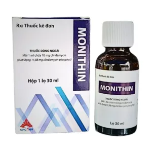 Monithin có hoạt chất là kháng sinh Clindamycin hiệu quả cao trong điều trị mụn trứng cá. Được bào chế dạng dung dịch giúp thẩm thấu nhanh vào vết mụn, không gây nhờn rít, giúp vùng mụn khô ráo, giảm viêm nhanh chóng