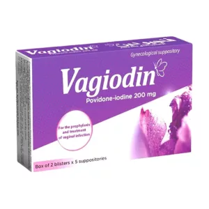 Vagiodin là viên đặt âm đạo chứa Povidon iod giúp sát khuẩn - phòng và điều trị nấm, nhiễm khuẩn viêm nhiễm âm đạo trong trường hợp nhẹ, giảm nguy cơ kháng kháng sinh